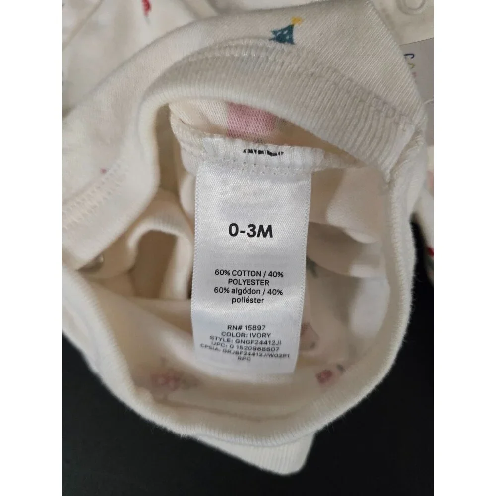 NWT Baby Girl Holiday Shirred Long Sleeve Bodysuit Size 0-3 Months - Beige - Picture 5 of 6